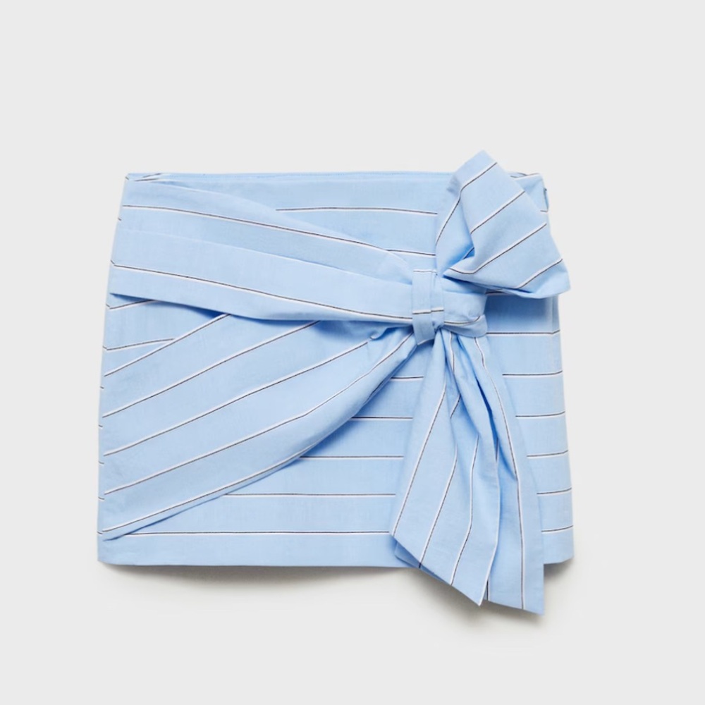 Mango Light Blue Striped Mini Skirt